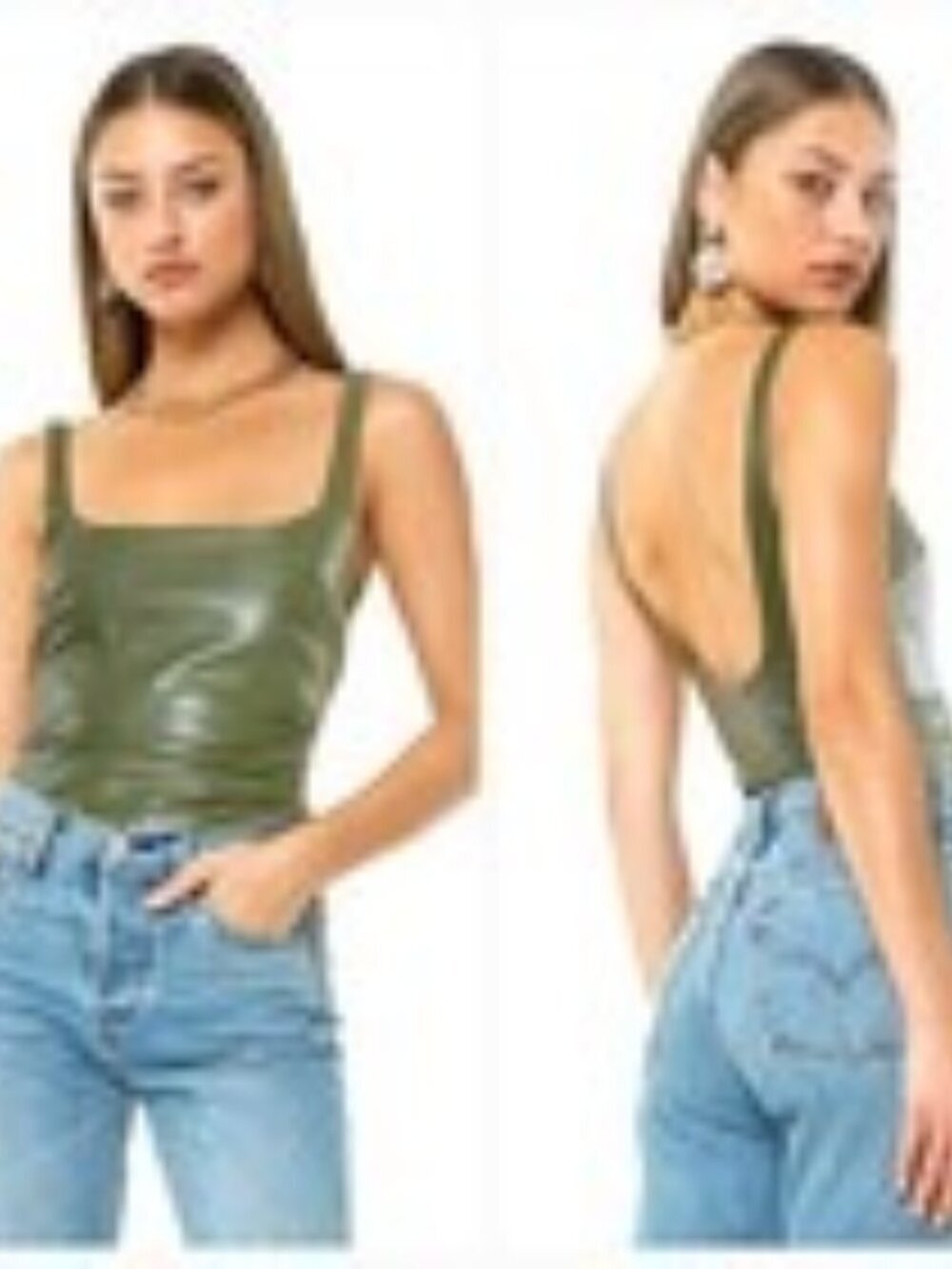 4SI3NNA Marlena Faux Leather Bodysuit in Olive Green - Small - NWT